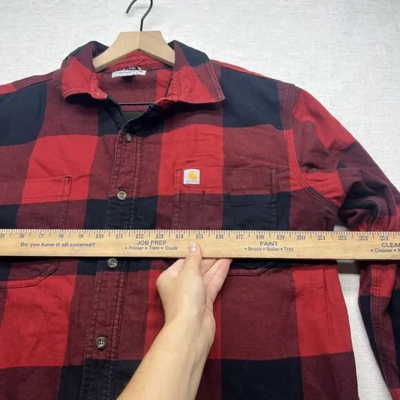 Carhartt Flannel Fleece-Lined Jacket Red Checkered Plaid Padded L Large Outdoors - Picture 4 of 12